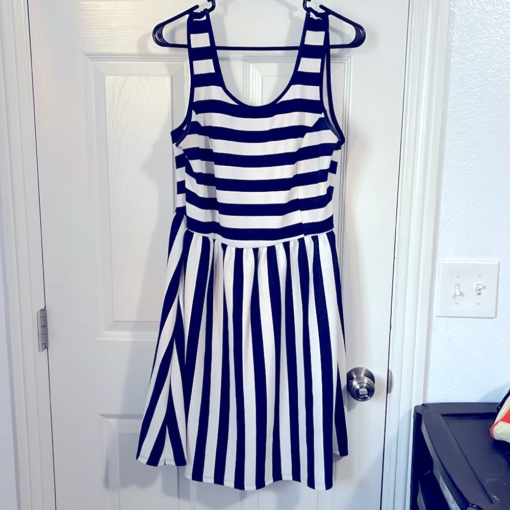 Navy and white striped tank mini dress XXL